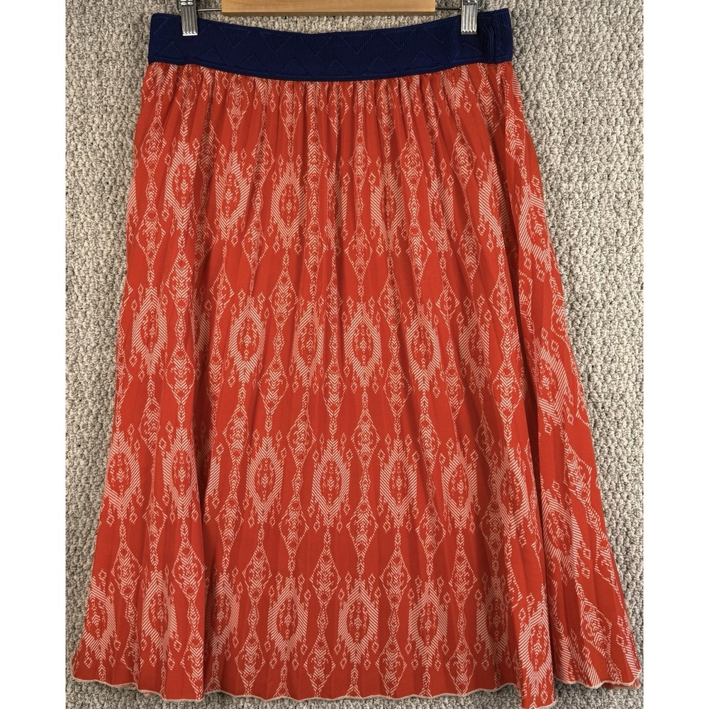 LuLaRoe Azure Skirt L Orange Blue Geometric Midi Stretch Flare Boho
